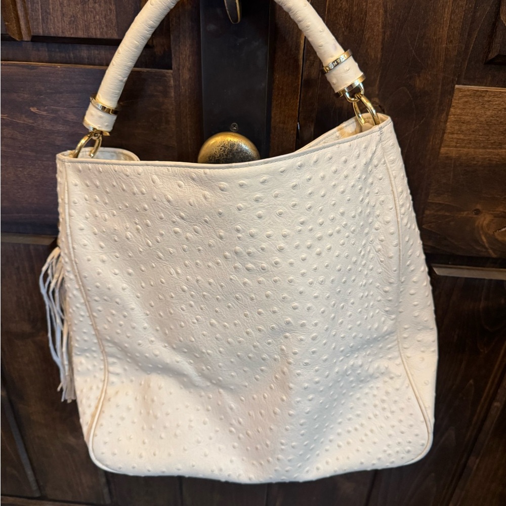 Cream Textured Shoulder Hobo with Gold Hardware